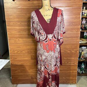 ROAMAN'S Women Plus Size 20W Multicolor V Neck Short Sleeve Maxi Dress stretchy